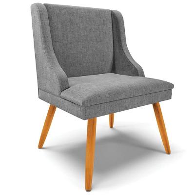 Poltrona Decorativa Firenze em Linho Grafite Natural com Pés Palito de Madeira Gran Belo