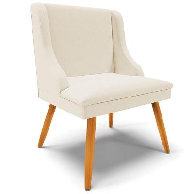Poltrona Decorativa Firenze em Linho Bege Natural com Pés Palito de Madeira Gran Belo