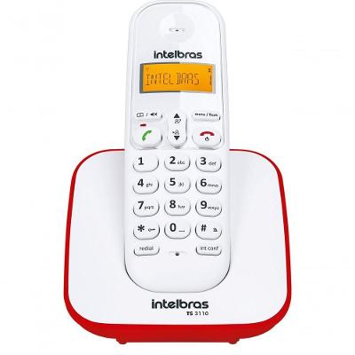 Telefone sem Fio Intelbras Ts 3110 4123101 com Display Luminoso Branco-vermelho