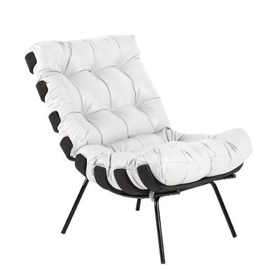 Poltrona Decorativa Costela G34 para Sala de Estar Couro Branco Base Preta Gran Belo