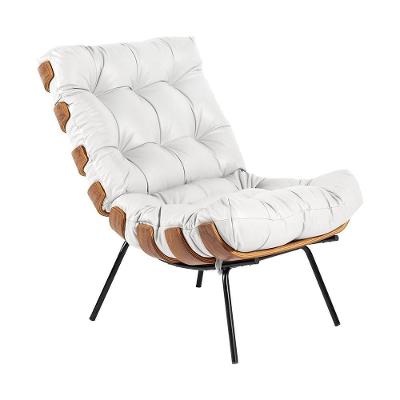 Poltrona Decorativa Costela Couro Branco G34 para Sala de Estar Gran Belo