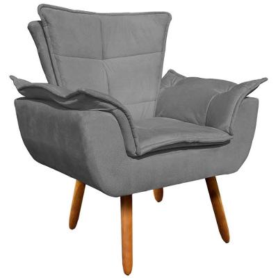 Poltrona Decorativa Charger Suede Grafite G19 com Pés Palito Confortável Gran Belo