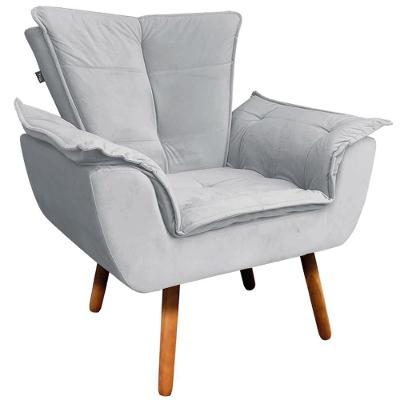 Poltrona Decorativa Charger G19 Veludo Cinza com Pés Palito para Sala de Estar Gran Belo