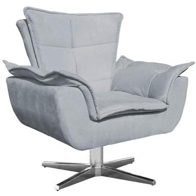 Poltrona Decorativa Charger G19 Suede Cinza com Base Giratória Cromada Gran Belo
