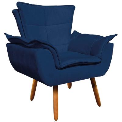 Poltrona Decorativa Charger G19 Suede Azul Marinho com Pés Palito Gran Belo