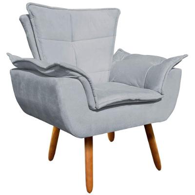 Poltrona Decorativa Charger G19 Suede Cinza com Pés Palito para Sala de Estar Gran Belo