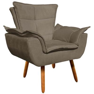 Poltrona Decorativa Charger Suede com Pés Palito Nude para Sala de Estar Gran Belo