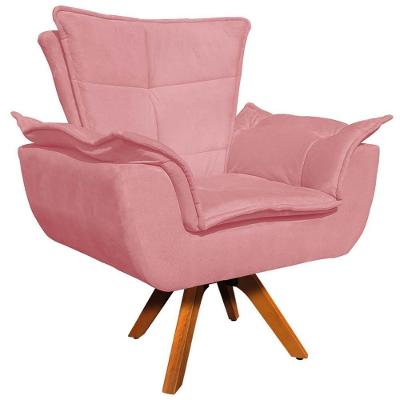 Poltrona Decorativa Charger Suede Base Giratória em Madeira Rosê G19 Gran Belo