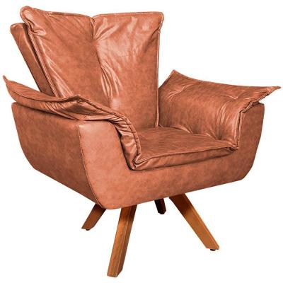 Poltrona Decorativa Charger G19 Giratória em Madeira Pu Marrom para Sala de Estar Gran Belo