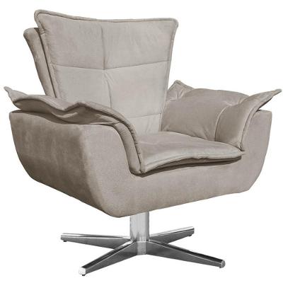 Poltrona Decorativa Charger G19 Giratória em Suede Nude com Base Cromada Gran Belo
