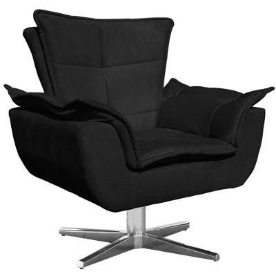 Poltrona Decorativa Charger G19 Giratória Suede Preto com Encosto e Assento Confortáveis Gran Belo