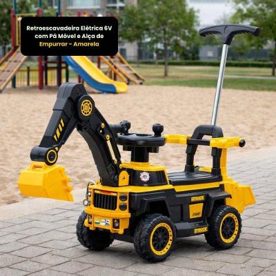 Retroescavadeira Elétrica Infantil 6V com Pá Móvel e Alça Amarelo Unitoys