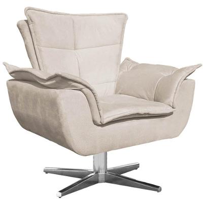 Poltrona Decorativa Charger G19 Suede Bege com Base Giratória Cromada Gran Belo