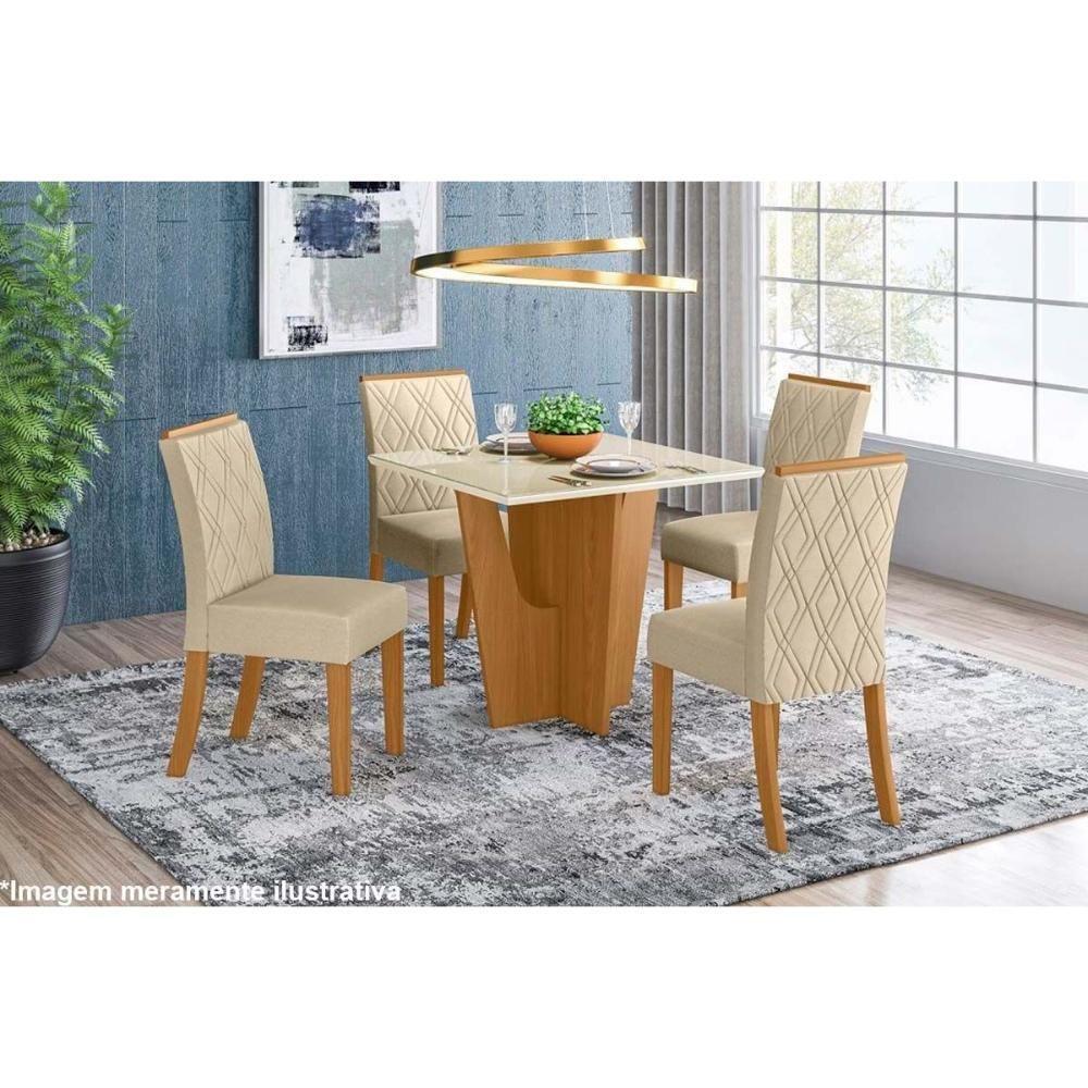 Mesa de Sala Jantar Vértice + Tampo Madeirado 90x90cm Nature/Off White - Henn - 2