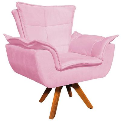 Poltrona Decorativa Charger G19 Giratória em Madeira Suede Rosa para Sala de Estar Gran Belo