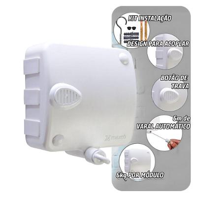 Varal Retrátil Automático Modular 1 Peça 6 Metros para Roupas com Suporte 6kg Maxeb