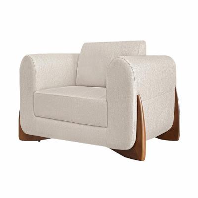 Poltrona Decorativa Buzz Linho Pérola G63 Pés em Madeira Confortável Gran Belo