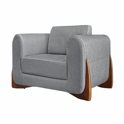 Poltrona Decorativa Buzz G63 em Linho Cinza com Pés em Madeira para Sala de Estar Gran Belo