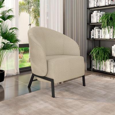 Poltrona Decorativa Kenya G33 Sala de Estar Bouclê Preto-bege com Pés em Ferro Gran Belo
