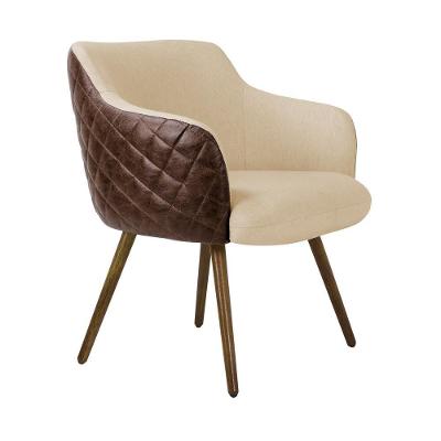Poltrona Decorativa Kitana G15 Pu Sintético e Linho Marrom Bege com Pés Palito Gran Belo