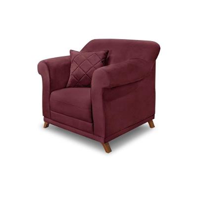Poltrona Decorativa Armstrong Veludo Vinho com Almofada para Sala de Estar Gran Belo