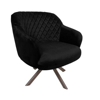 Poltrona Decorativa Kitana G15 Giratória Veludo Preto com Pés Champagne Gran Belo