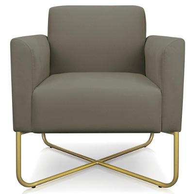 Poltrona Decorativa Isabella Suede Nude Dourado com Base X Confortável Gran Belo