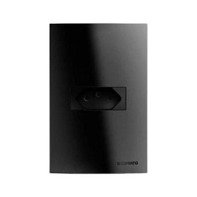 Tomada 2P+T 20A 250V 4x2 Brava Preta para Uso Elétrico em Ambientes Diversos Soprano