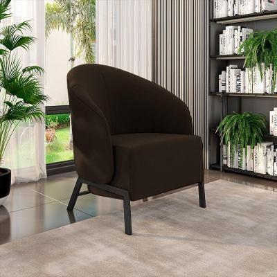 Poltrona Decorativa Kenya G33 para Sala de Estar Veludo Preto-marrom com Pés em Ferro Gran Belo
