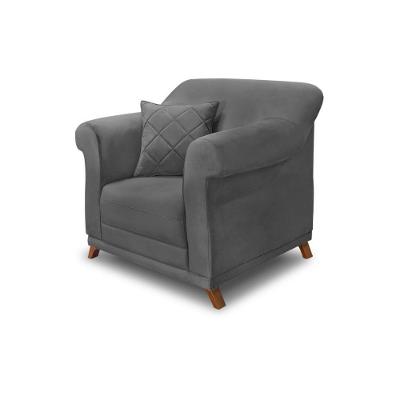 Poltrona Decorativa Armstrong Suede Cinza G63 com Almofada Confortável Gran Belo