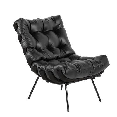 Poltrona Decorativa G34 Sala de Estar Costela Couro Preto Base Preta Gran Belo
