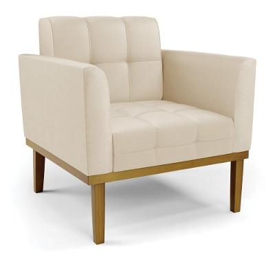 Poltrona Decorativa Karen G19 para Sala de Estar com Pés em Madeira Castanho Corino Bege Gran Belo