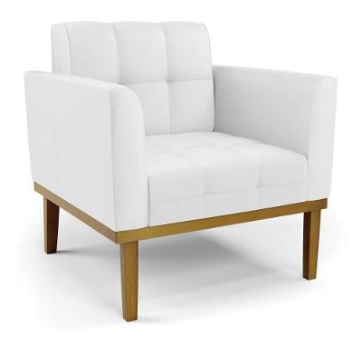 Poltrona Decorativa Karen G19 para Sala de Estar Pu Branco com Pés em Madeira Castanho Gran Belo
