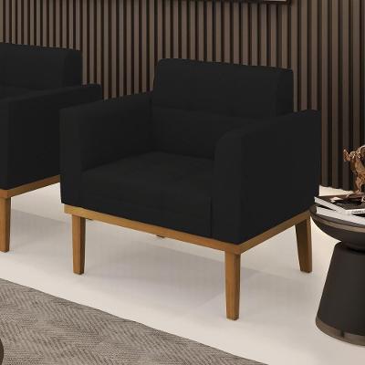 Poltrona Decorativa Karen G19 Linho Preto com Pés em Madeira Castanho Gran Belo