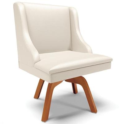 Poltrona Decorativa Firenze G19 Pu Bege Natural com Base Giratória de Madeira Gran Belo
