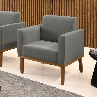 Poltrona Decorativa Isabella Suede Grafite com Pés em Madeira Castanho Gran Belo