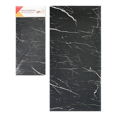 Placa Decorativa de Parede Papel Marmorizada Preta em PVC Auto Adesiva