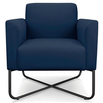 Poltrona Decorativa Isabella Suede Azul Marinho Preto Base X para Sala de Estar Gran Belo