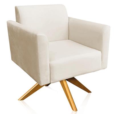Poltrona Decorativa Isabella G19 Suede Bege com Base Giratória de Madeira Gran Belo