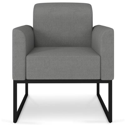 Poltrona Decorativa Isabella G19 Linho Grafite e Preto Base Industrial para Sala Gran Belo