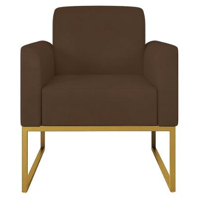 Poltrona Decorativa Isabella G19 para Sala de Estar Linho Marrom Dourado Gran Belo
