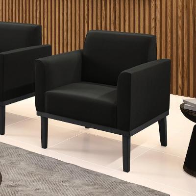 Poltrona Decorativa Isabella G19 Suede Preto com Espuma D-23 e Pés em Madeira Gran Belo