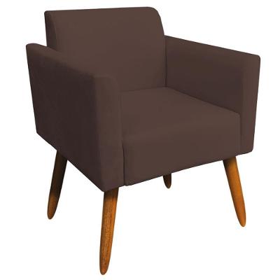 Poltrona Decorativa Isabella G19 Suede Marrom com Pés Palito em Madeira Gran Belo