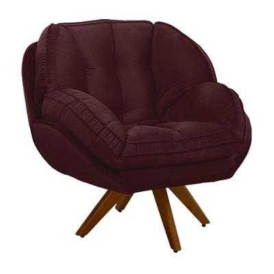 Poltrona Decorativa Giroud Veludo Marsala G33 com Base Giratória em Madeira Gran Belo