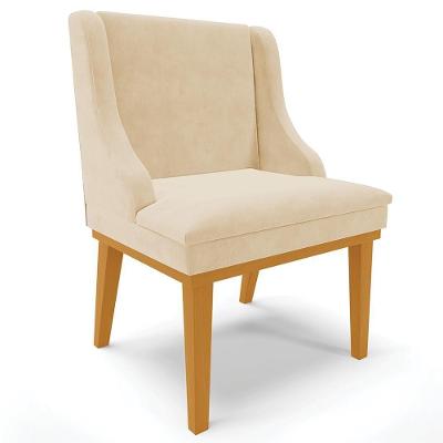 Poltrona Decorativa Firenze Suede Bege-castanho com Base Fixa de Madeira Gran Belo
