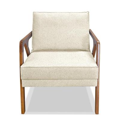 Poltrona Decorativa Frida Linho Rústico Natural G63 com Pés Palito Confortável Bege Gran Belo