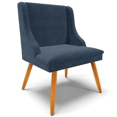 Poltrona Decorativa Firenze Suede Pés Palito de Madeira Azul Marinho Natural Gran Belo