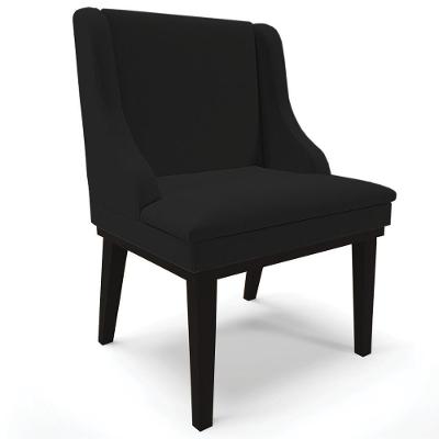 Poltrona Decorativa Firenze Linho Preto G19 Base Fixa de Madeira para Sala de Estar Gran Belo