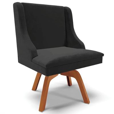 Poltrona Decorativa Firenze G19 Giratória em Veludo Preto-natural para Sala Gran Belo