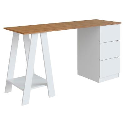 Mesa Escrivaninha Cavalete B62 2 Gavetas MDP 135cm Mell Branco Mel Nova Mobile